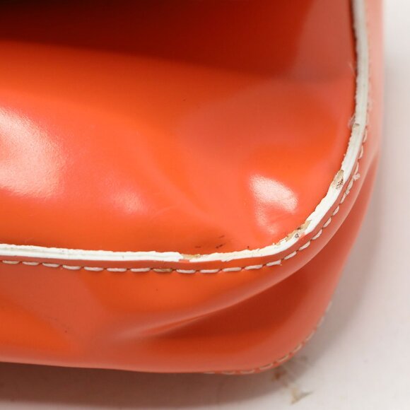 Vintage Guess Y2K Mini Baguette Shoulder Bag Orange Faux Leather White Trim - Picture 10 of 15